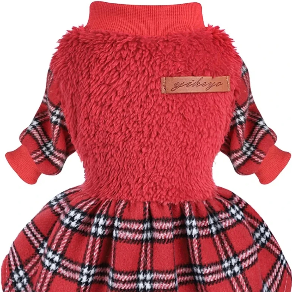 Valentines Day Dog Sweater Dress Plaid Dog Sweaters for Small Dogs Girl Fleece